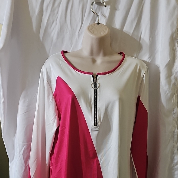 Elegant Pink and White Women's Tunic with Zip Detail - Picture 2 of 4